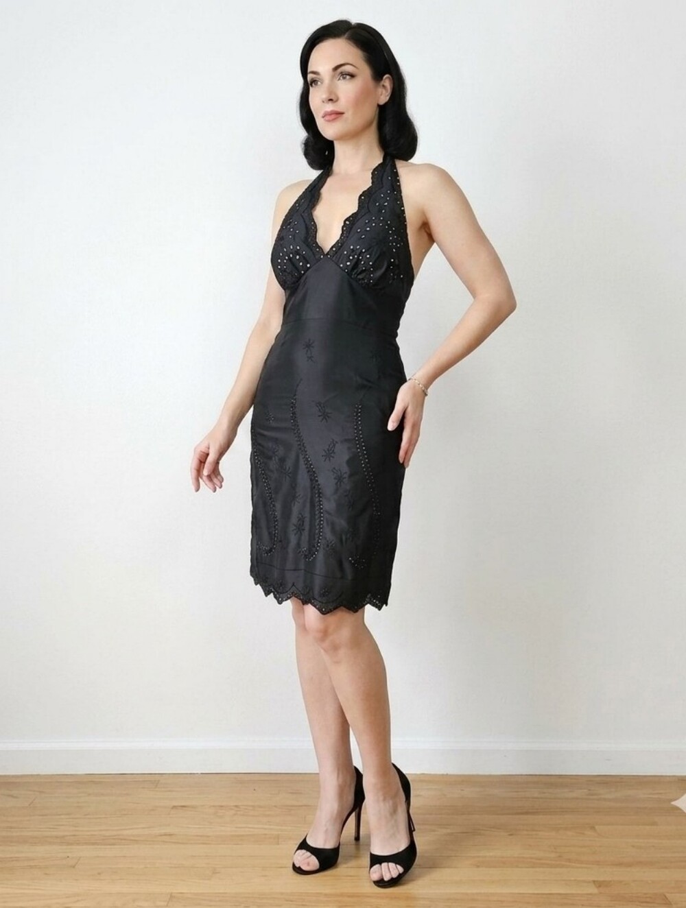 White House Black Market Black Backless Halter Dress